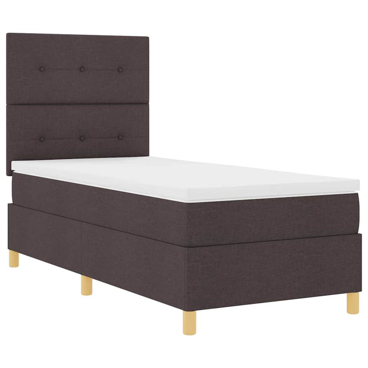LED Box Spring Bed med hovedgærde Mørk Brun 90 x 190 cm Stof