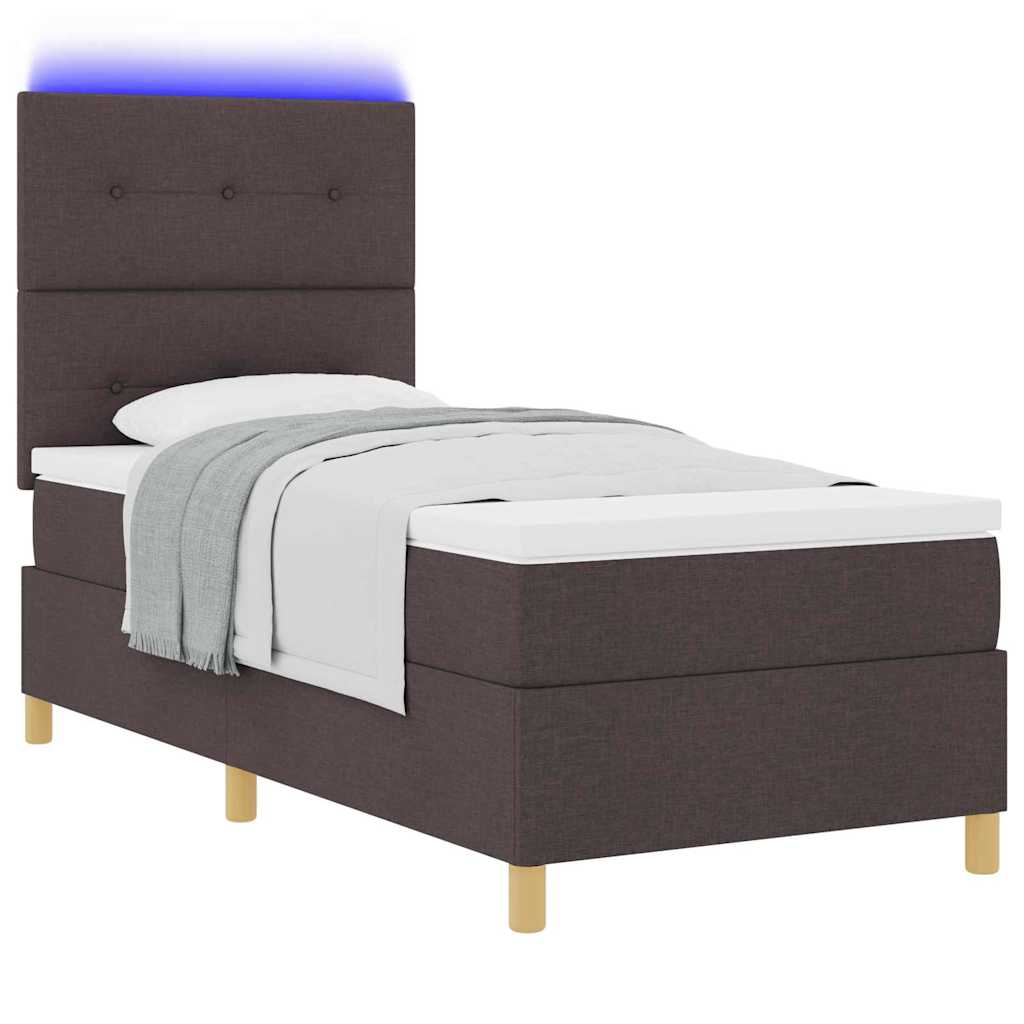 LED Box Spring Bed med hovedgærde Mørk Brun 90 x 190 cm Stof