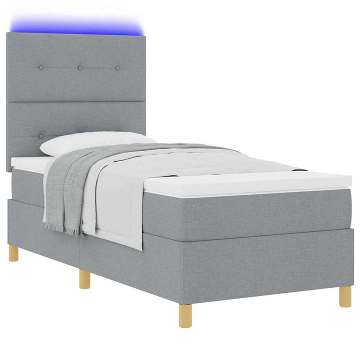 LED Box Spring Bed med hovedgærde Lysegrå 90 x 200 cm Stof