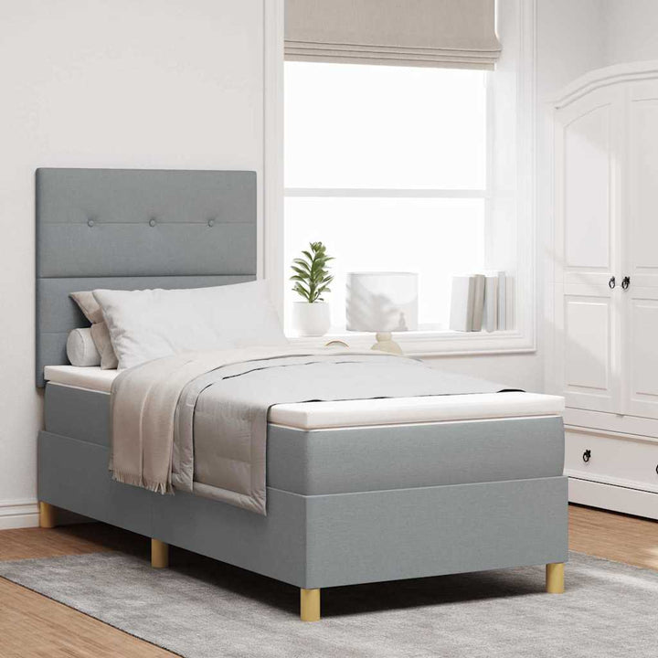 LED Box Spring Bed med hovedgærde Lysegrå 100 x 200 cm Stof