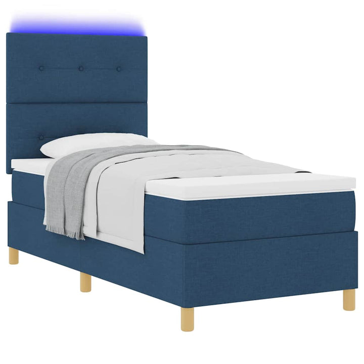 LED Box Spring Bed med hovedgærde Blå 100 x 200 cm Stof