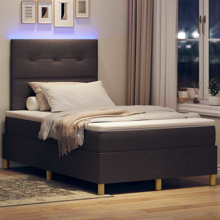 LED Box Spring Bed med hovedgærde Mørk Brun 120 x 200 cm Stof