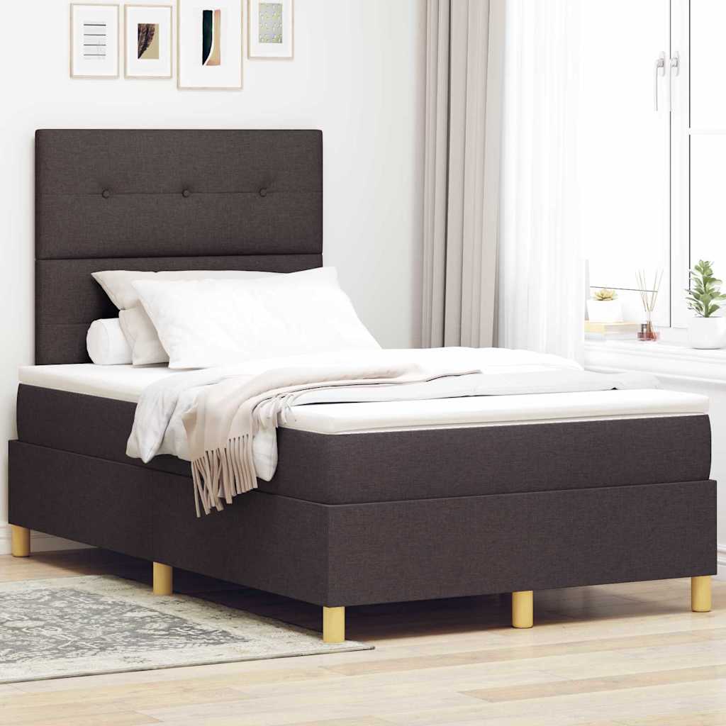 LED Box Spring Bed med hovedgærde Mørk Brun 120 x 200 cm Stof