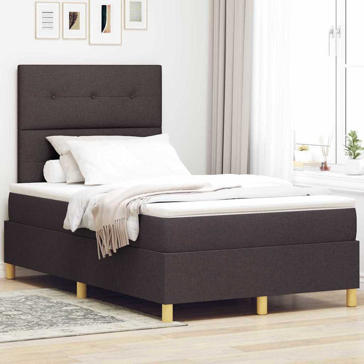 LED Box Spring Bed med hovedgærde Mørk Brun 120 x 200 cm Stof