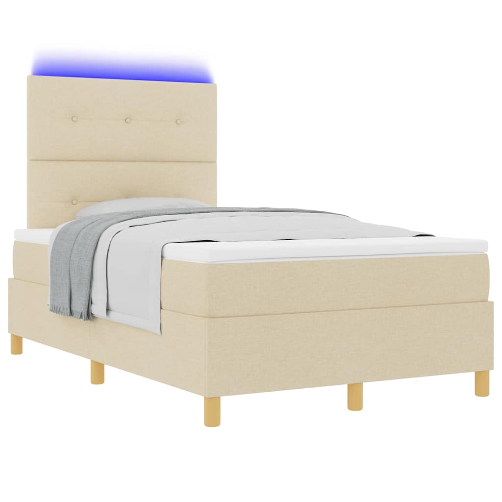 LED Box Spring Bed med hovedgærde Creme 120 x 200 cm Stof