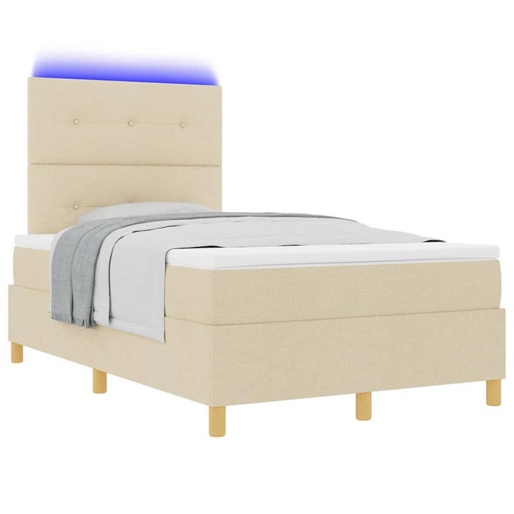 LED Box Spring Bed med hovedgærde Creme 120 x 200 cm Stof