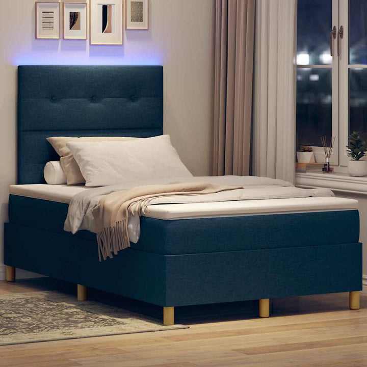 LED Box Spring Bed med hovedgærde Blå 120 x 200 cm Stof