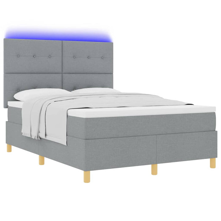LED Box Spring Bed med hovedgærde Lysegrå 140 x 190 cm Stof