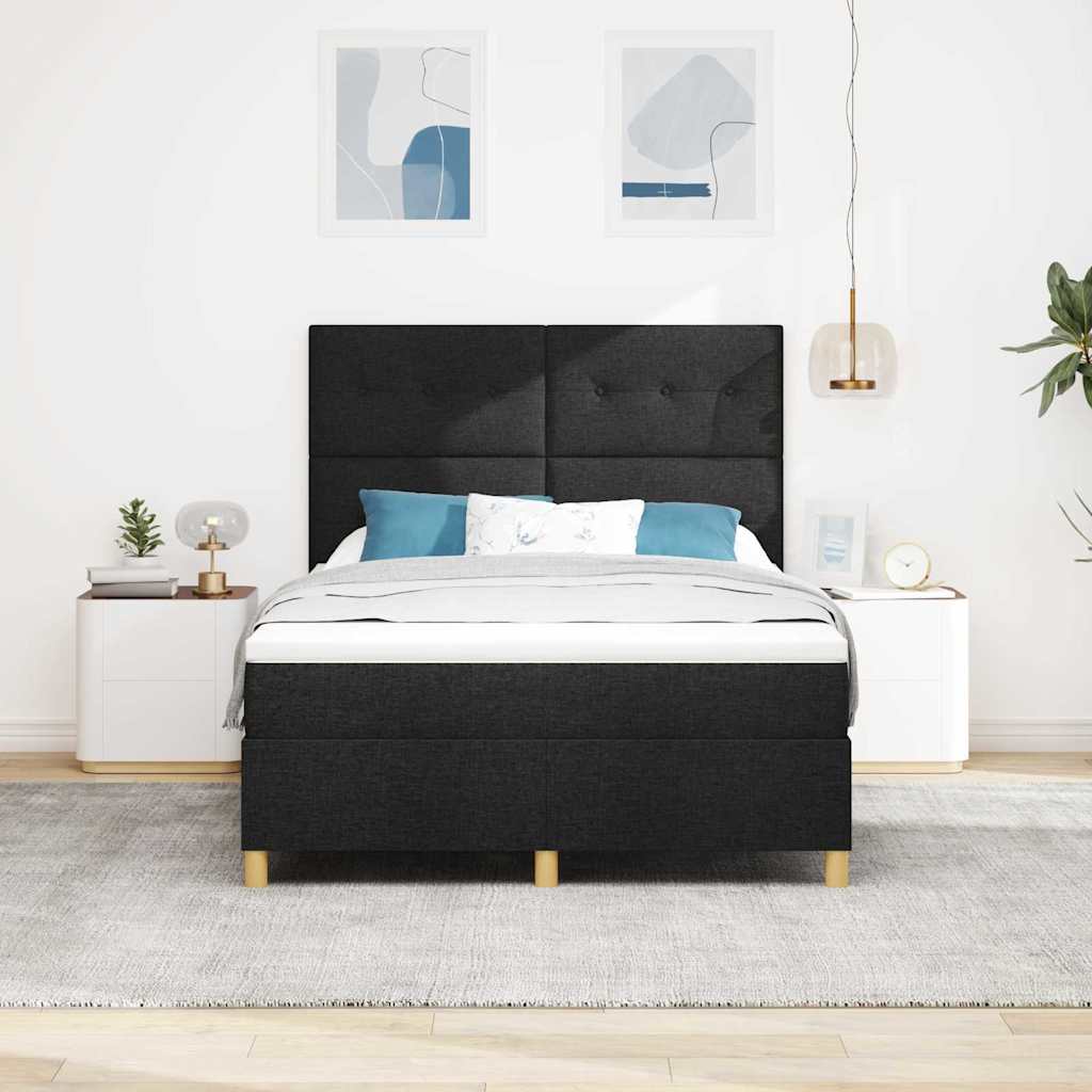 LED Box Spring Bed med hovedgærde Sort 140 x 190 cm Stof