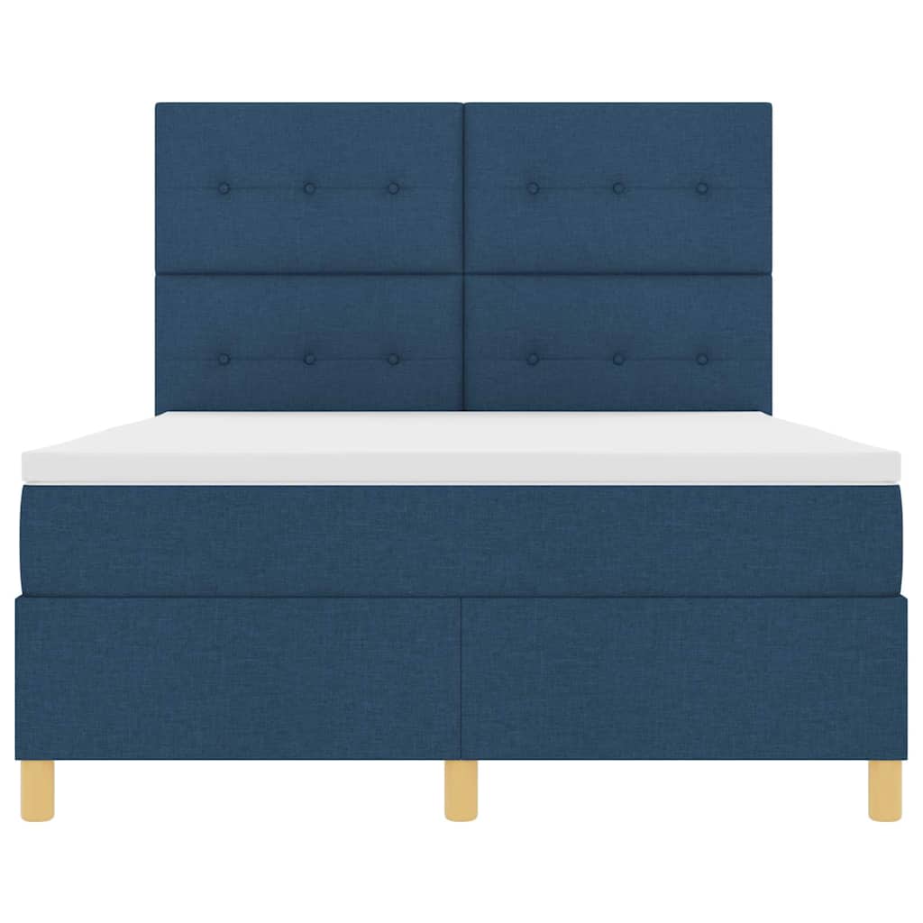 LED Box Spring Bed med madras Blå 140 x 190 cm Stof