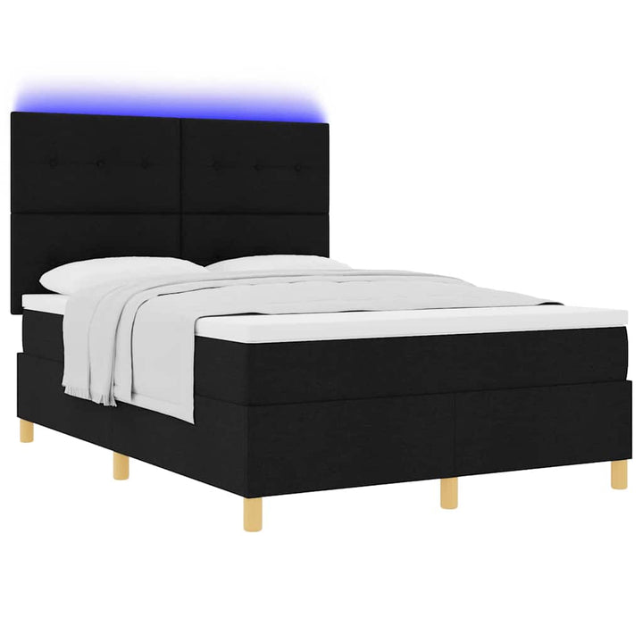 LED Box Spring Bed med hovedgærde Sort 140 x 200 cm Stof