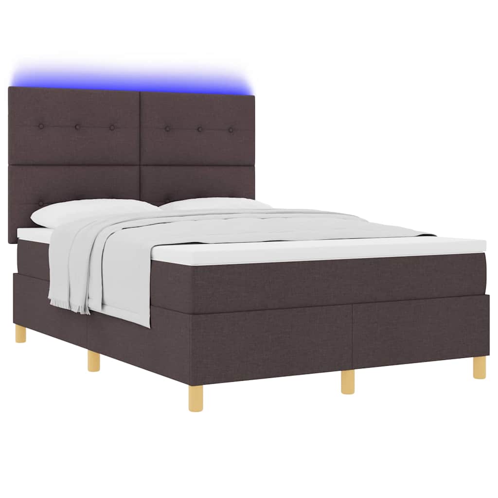 LED Box Spring Bed med hovedgærde Mørk Brun 140 x 200 cm Stof