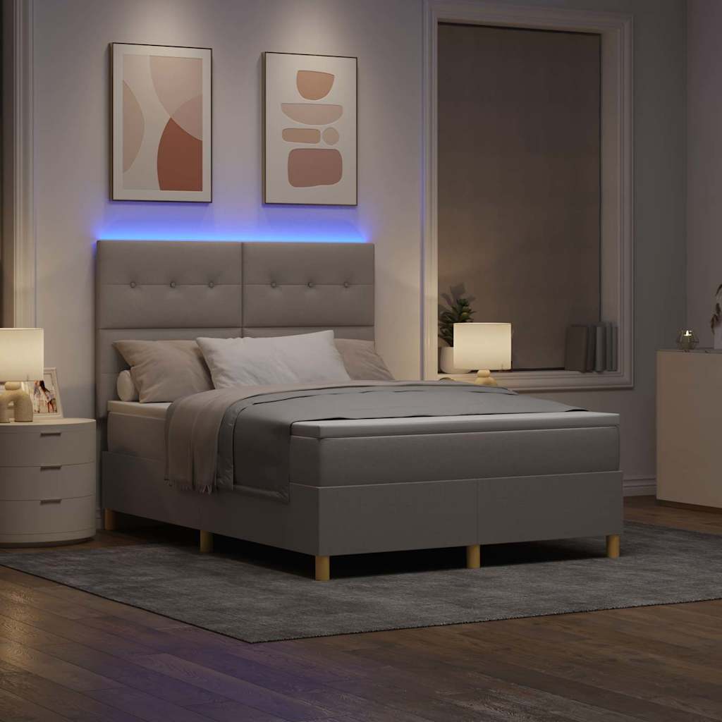 LED Box Spring Bed med madras Gråbrun 140 x 200 cm Stof