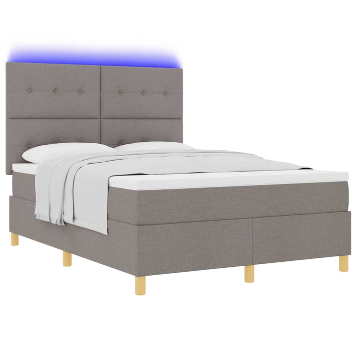 LED Box Spring Bed med madras Gråbrun 140 x 200 cm Stof