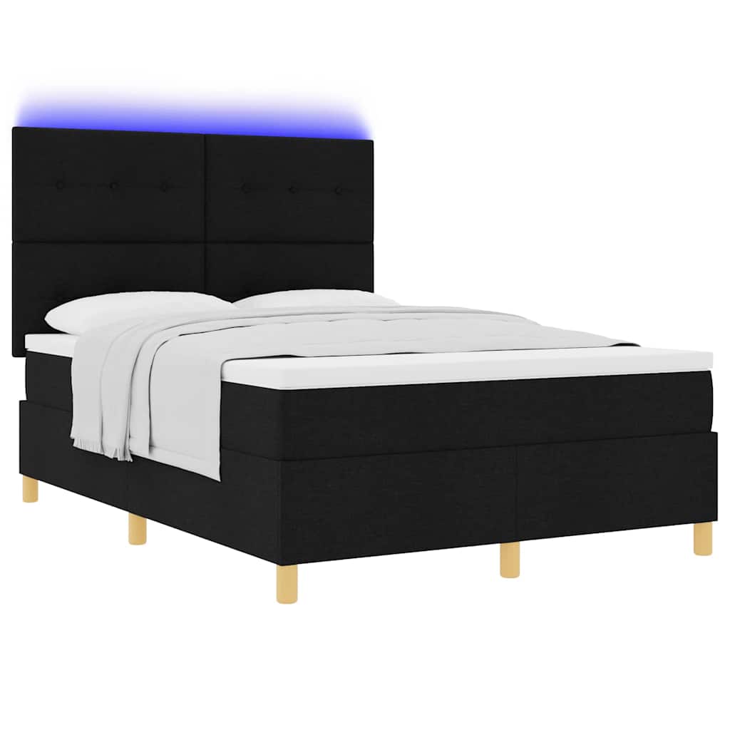 LED Box Spring Bed med hovedgærde Sort 160 x 200 cm Stof