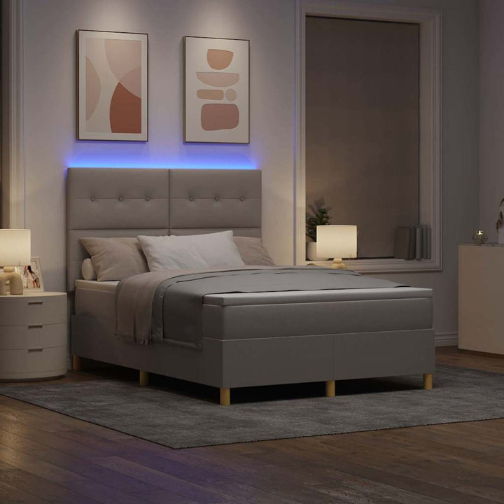 LED Box Spring Bed med hovedgærde Gråbrun 160 x 200 cm Stof