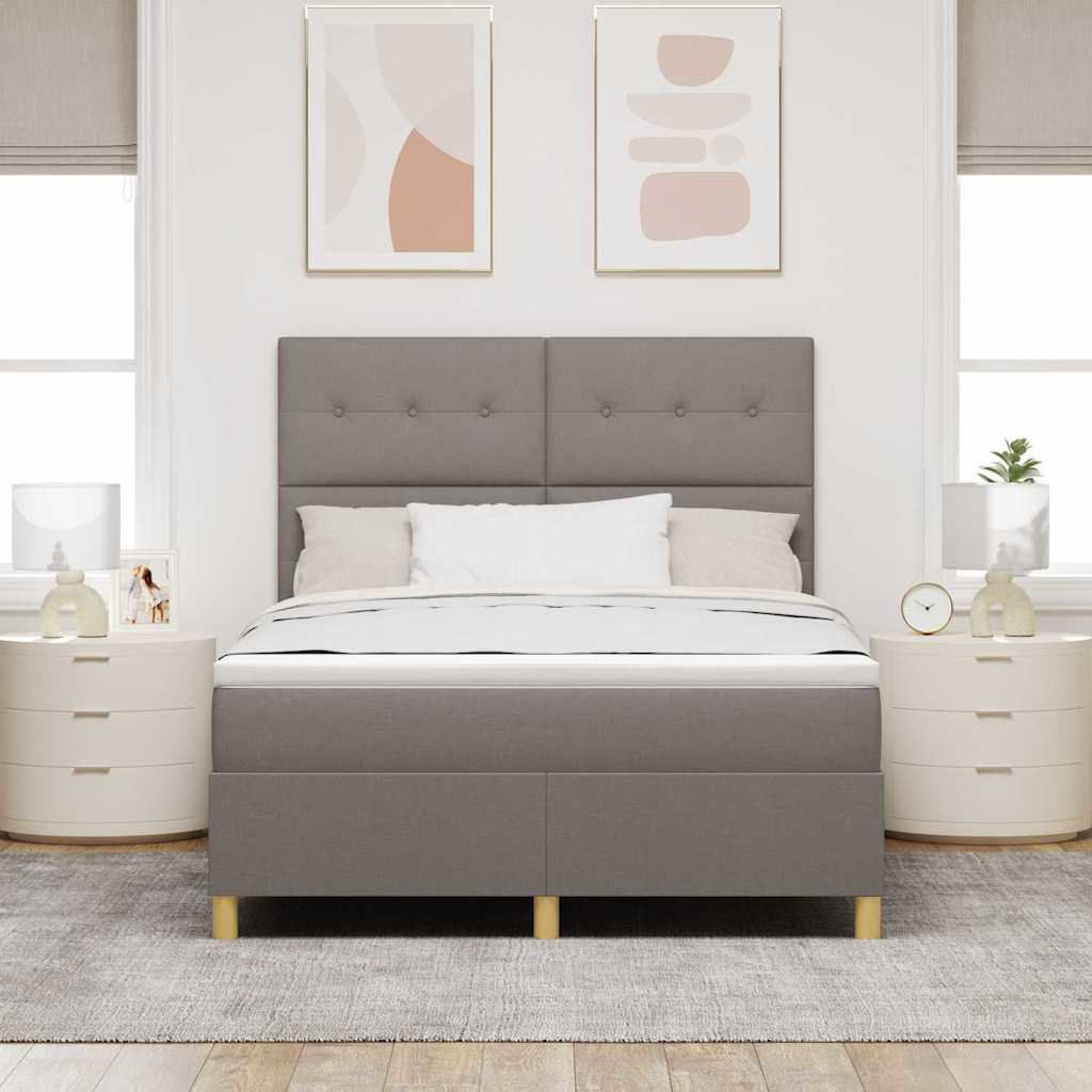 LED Box Spring Bed med hovedgærde Gråbrun 160 x 200 cm Stof