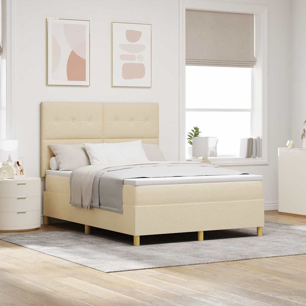 LED Box Spring Bed med hovedgærde Creme 160 x 200 cm Stof