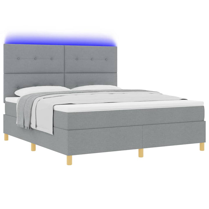 LED Box Spring Bed med hovedgærde Lysegrå 180 x 200 cm Stof