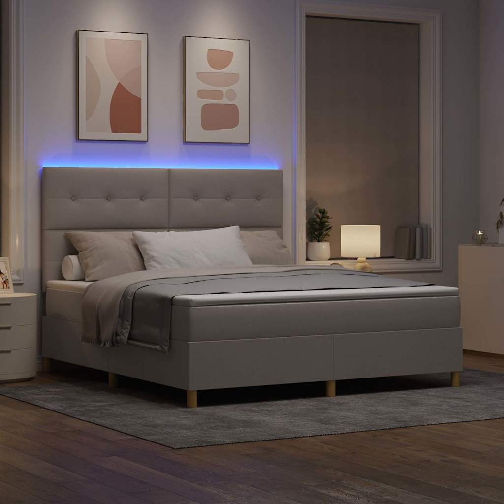 LED Box Spring Bed med hovedgærde Gråbrun 180 x 200 cm Stof