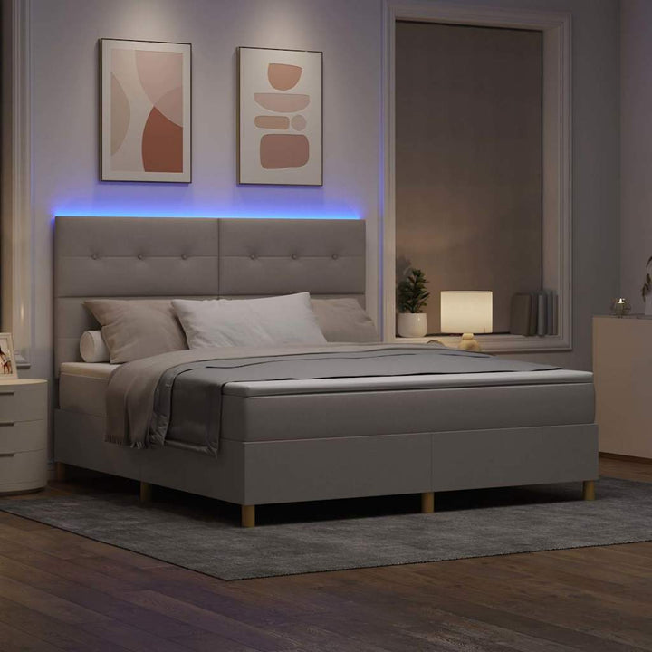 LED Box Spring Bed med hovedgærde Gråbrun 180 x 200 cm Stof