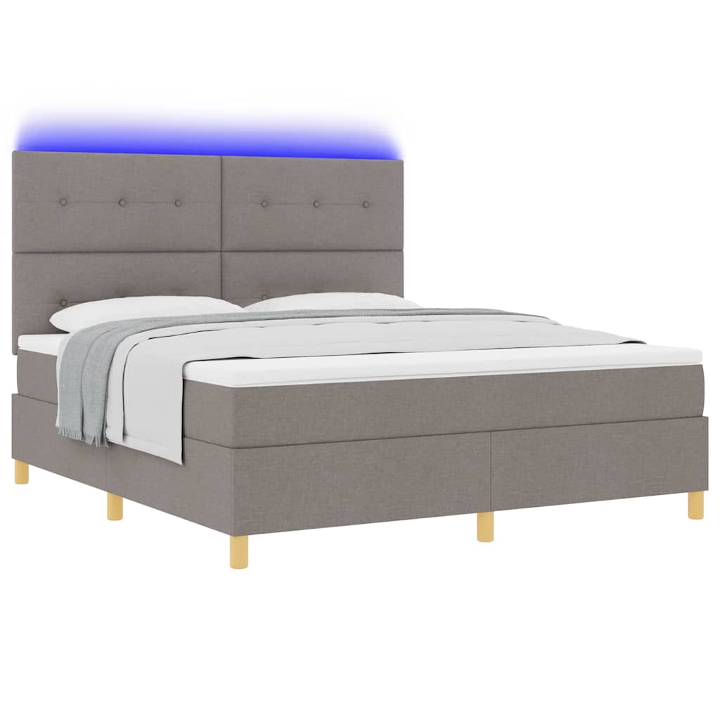 LED Box Spring Bed med hovedgærde Gråbrun 180 x 200 cm Stof