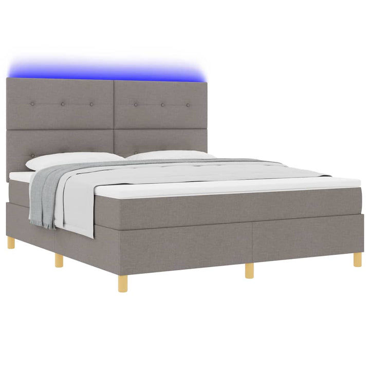 LED Box Spring Bed med hovedgærde Gråbrun 180 x 200 cm Stof
