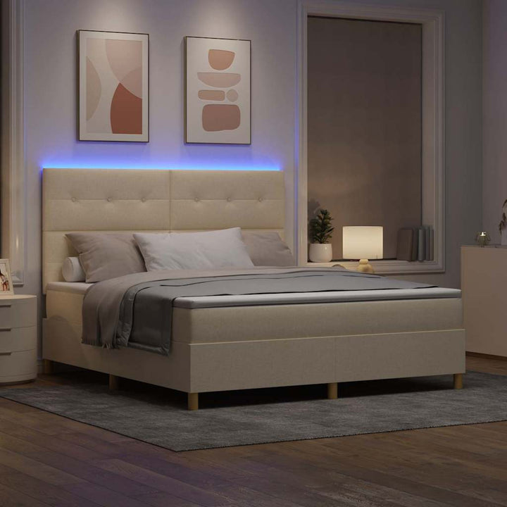 LED Box Spring Bed med madras Creme 180 x 200 cm Stof