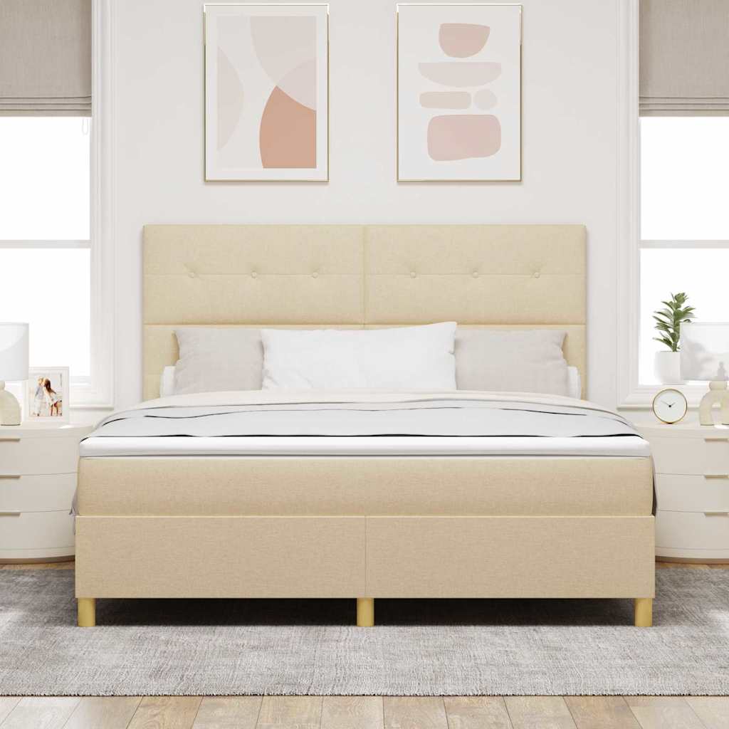 LED Box Spring Bed med madras Creme 180 x 200 cm Stof