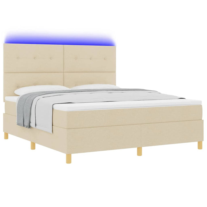 LED Box Spring Bed med madras Creme 180 x 200 cm Stof
