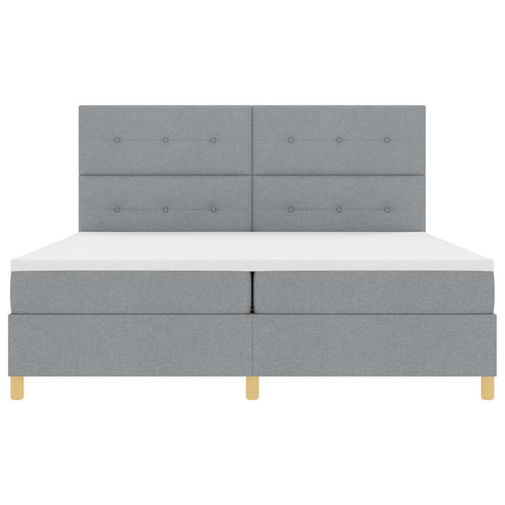 LED Box Spring Bed med hovedgærde Lysegrå 200 x 200 cm Stof