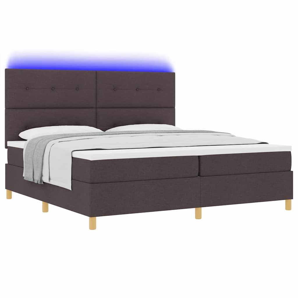 LED Box Spring Bed med hovedgærde Mørk Brun 200 x 200 cm Stof