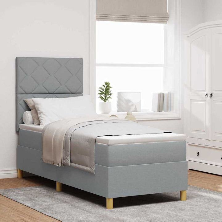 LED Box Spring Bed med madras Lysegrå 80 x 200 cm Stof