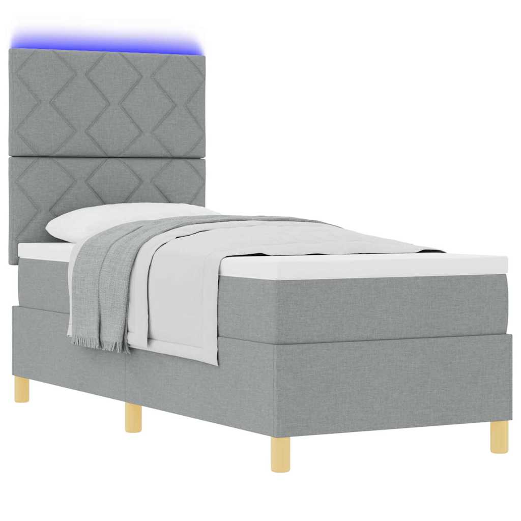 LED Box Spring Bed med madras Lysegrå 80 x 200 cm Stof