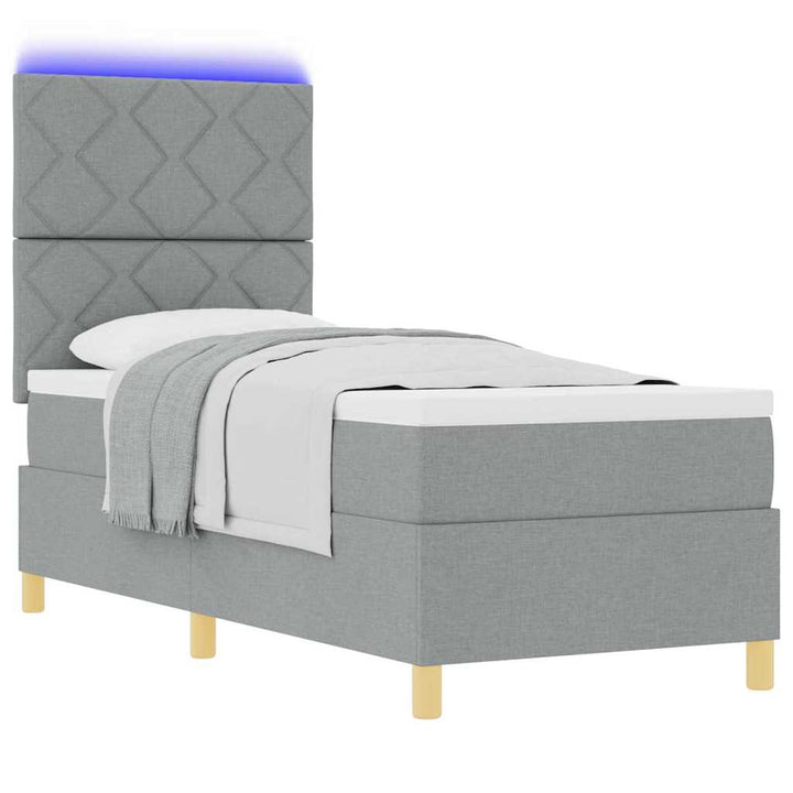 LED Box Spring Bed med madras Lysegrå 80 x 200 cm Stof