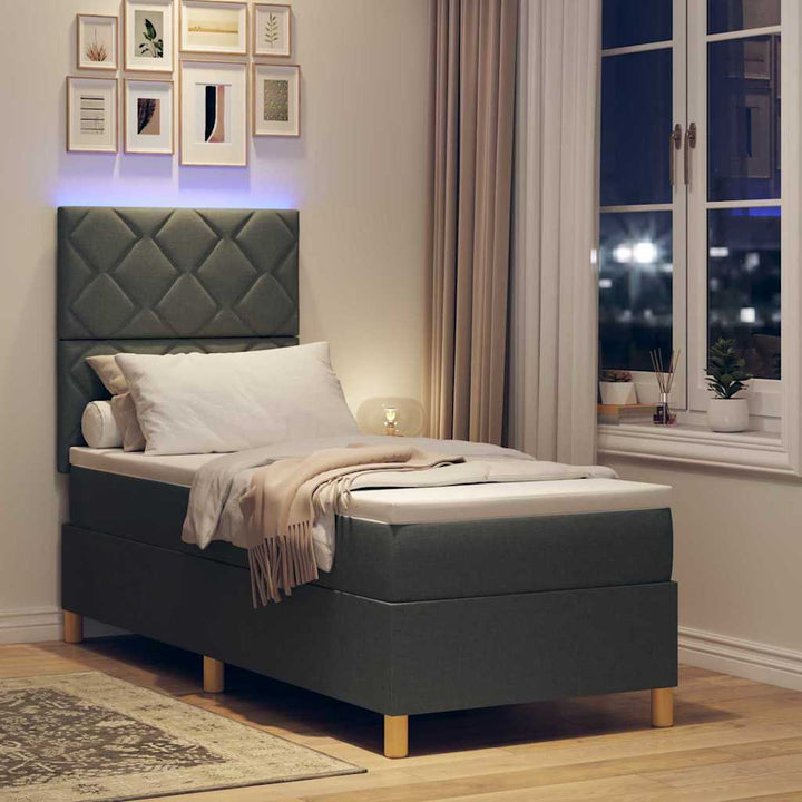 LED Box Spring Bed med hovedgærde Mørkegrå 80 x 200 cm Stof