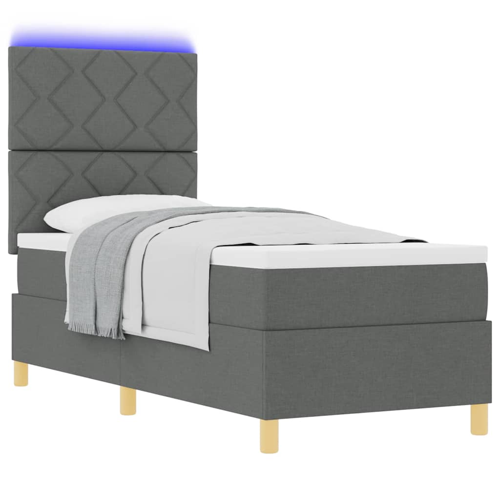 LED Box Spring Bed med hovedgærde Mørkegrå 80 x 200 cm Stof