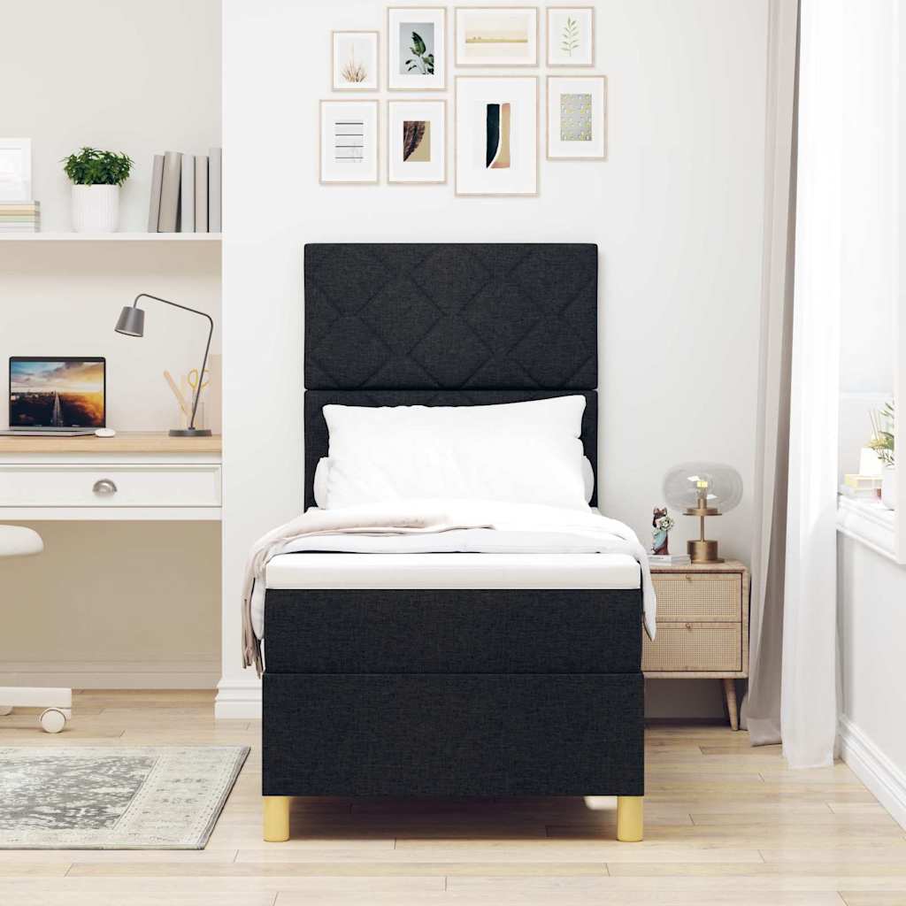 LED Box Spring Bed med hovedgærde Sort 80 x 200 cm Stof