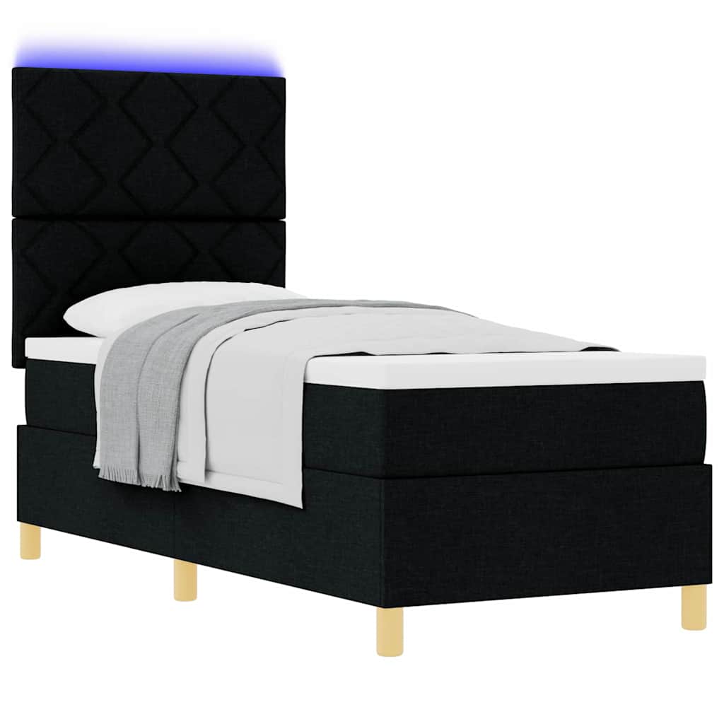 LED Box Spring Bed med hovedgærde Sort 80 x 200 cm Stof