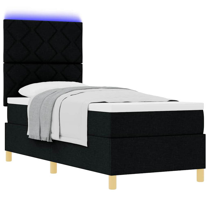 LED Box Spring Bed med hovedgærde Sort 80 x 200 cm Stof