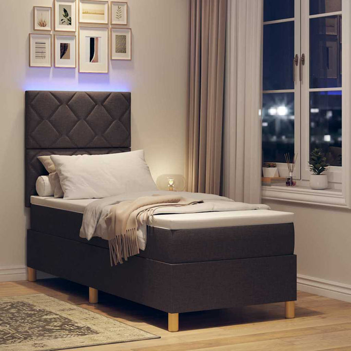 LED Box Spring Bed med hovedgærde Mørk Brun 80 x 200 cm Stof