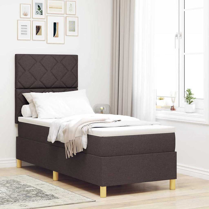 LED Box Spring Bed med hovedgærde Mørk Brun 80 x 200 cm Stof