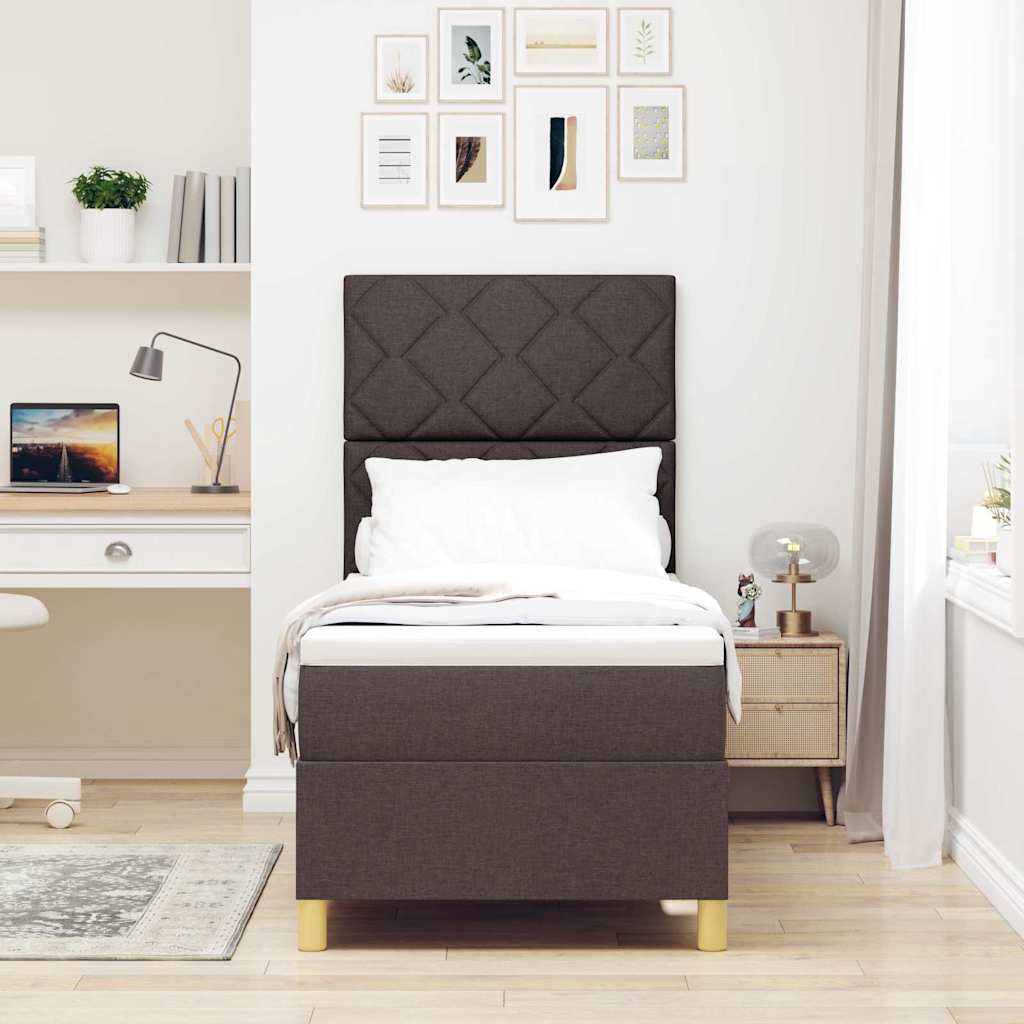 LED Box Spring Bed med hovedgærde Mørk Brun 80 x 200 cm Stof