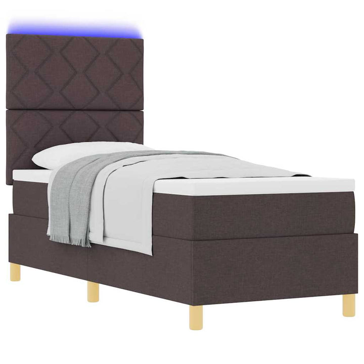 LED Box Spring Bed med hovedgærde Mørk Brun 80 x 200 cm Stof