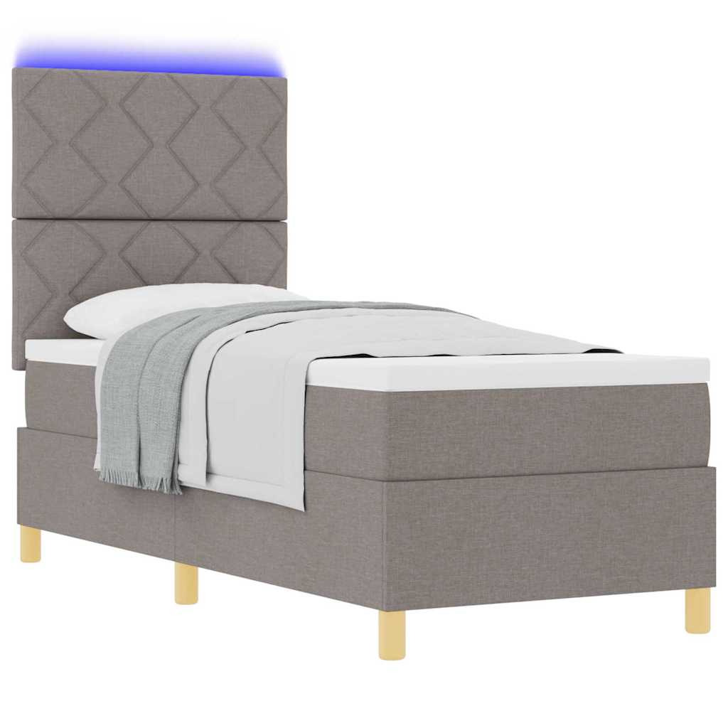 LED Box Spring Bed med hovedgærde Gråbrun 80 x 200 cm Stof
