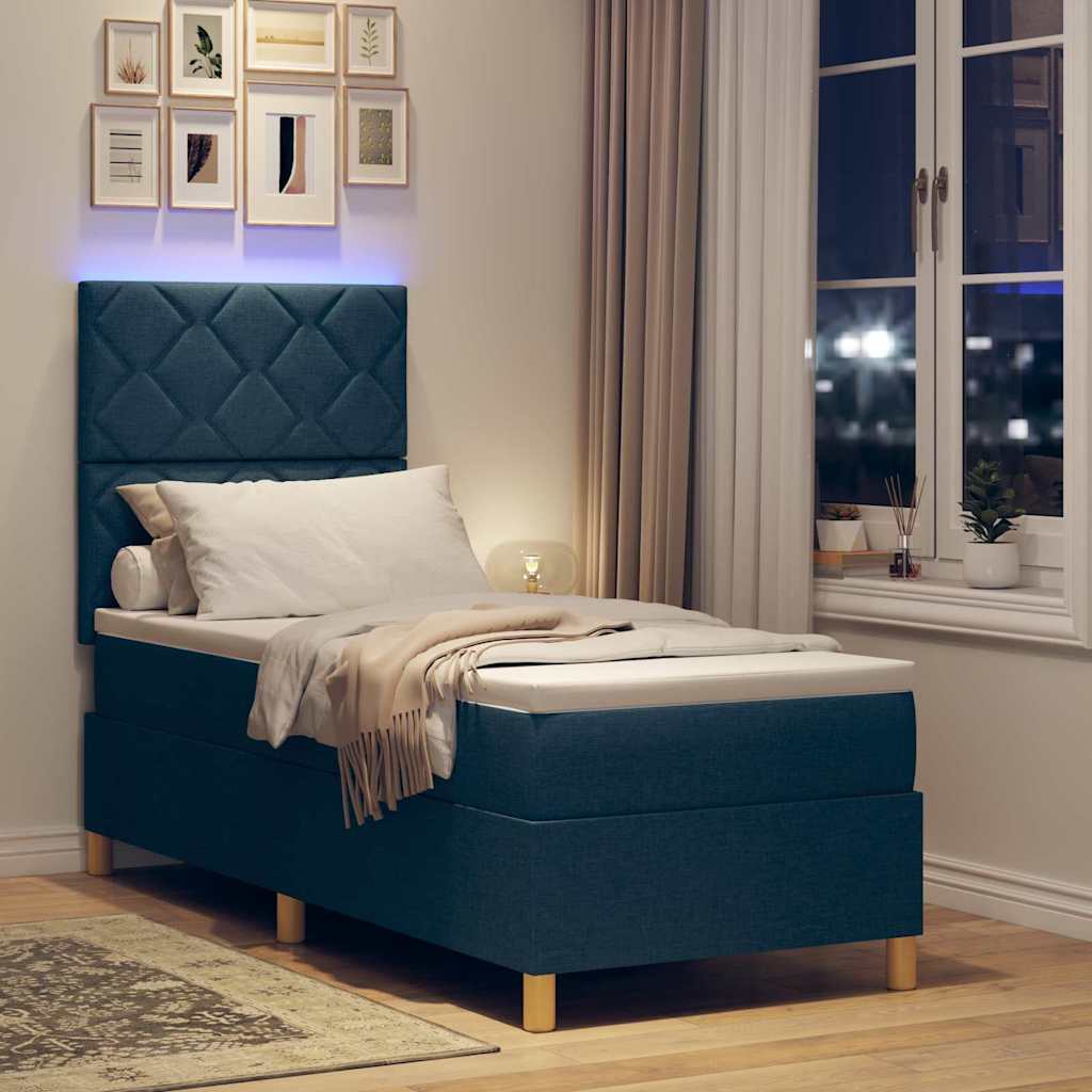 LED Box Spring Bed med hovedgærde Blå 80 x 200 cm Stof