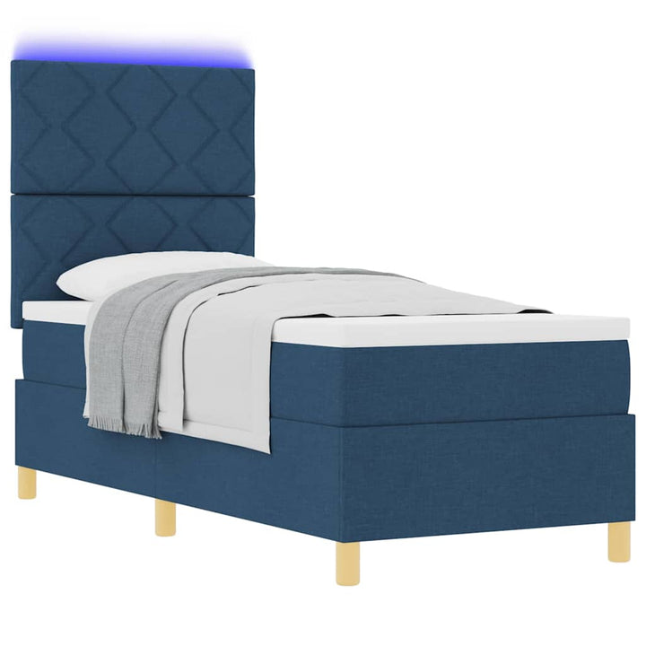 LED Box Spring Bed med hovedgærde Blå 80 x 200 cm Stof