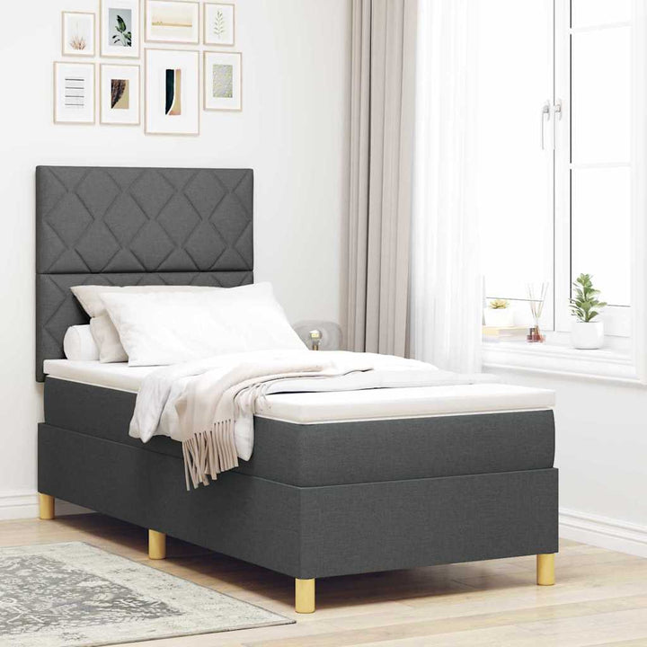 LED Box Spring Bed med hovedgærde Mørkegrå 90 x 190 cm Stof