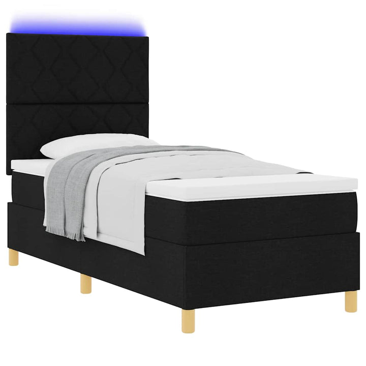 LED Box Spring Bed med hovedgærde Sort 90 x 190 cm Stof