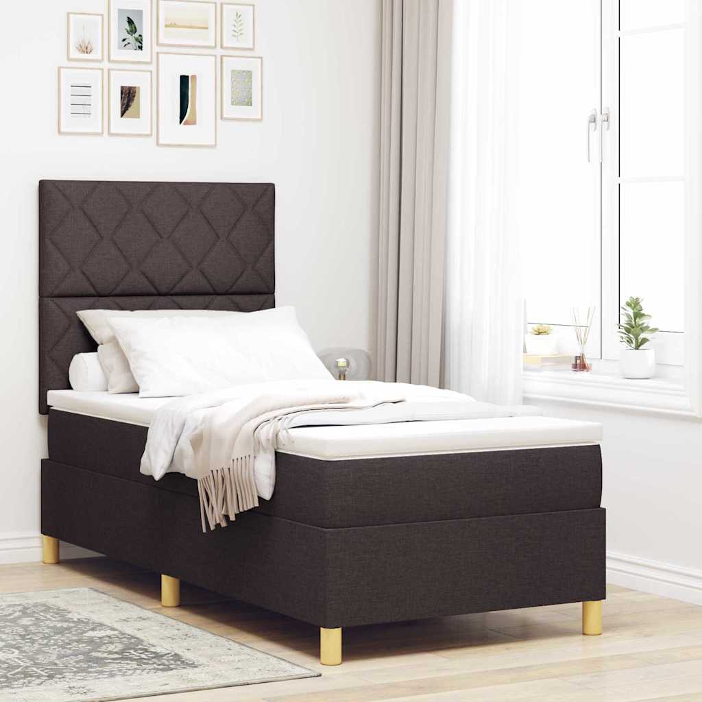 LED Box Spring Bed med hovedgærde Mørk Brun 90 x 190 cm Stof